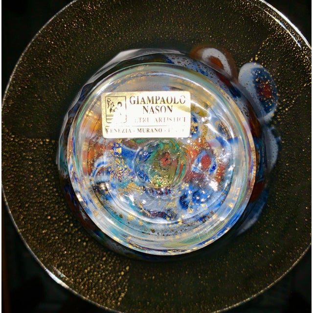Mid-Century Modern Giampaolo Nason Murano Millefiori & Gold Aventurine Glass Pedestal Bowl – 7.5” For Sale - Image 3 of 7