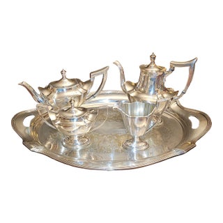 1910s Gorham 'Plymouth' Pattern Five Piece Silver Plate Tea Service - Set of 5 For Sale