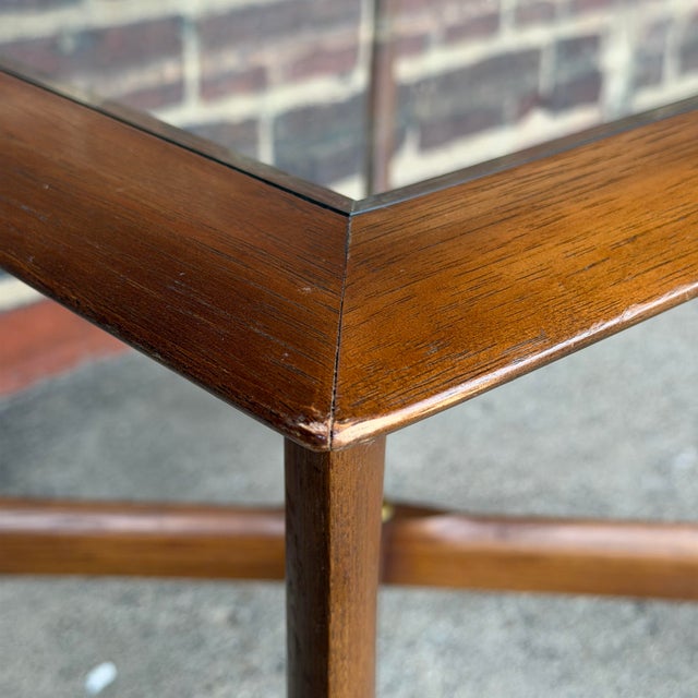 Brown 1960s Lane Silhouette Sculptural Walnut & Glass End Table by Andre Bus For Sale - Image 8 of 12