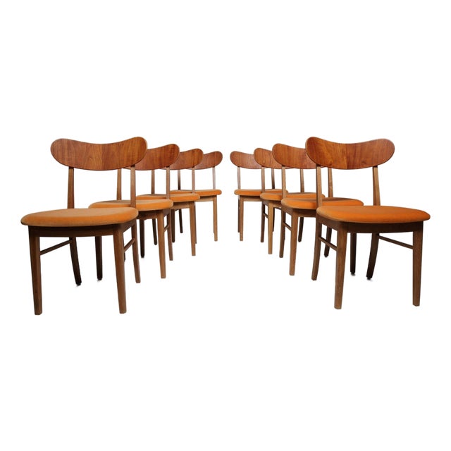 Set of Eight Restored Danish Modern Oak & Teak Dining Chairs, Circa 1960 For Sale