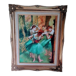 1960s "Dancers in Pink and Green" by Edgar Degas Reproduction in Vintage Frame For Sale