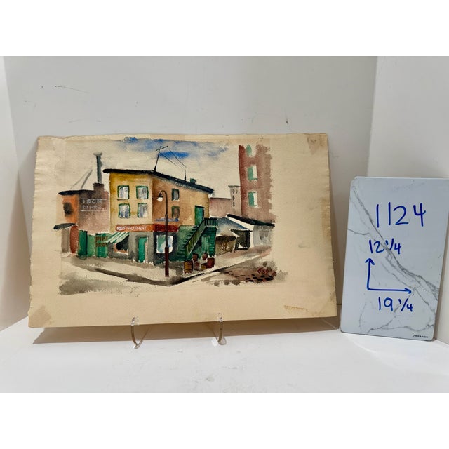 Paper Henry Emil Salloch Original Watercolor on Paper Urban Street Scene, 1939. For Sale - Image 7 of 7