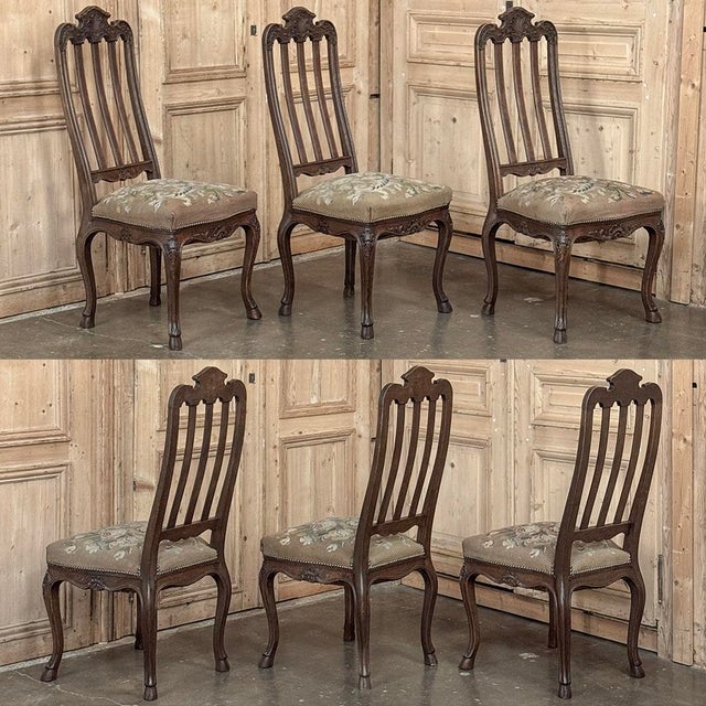 Set of 8 Antique Country French Liègeois Dining Chairs With Needlepoint Tapestry Includes 2 Armchairs For Sale - Image 12 of 18