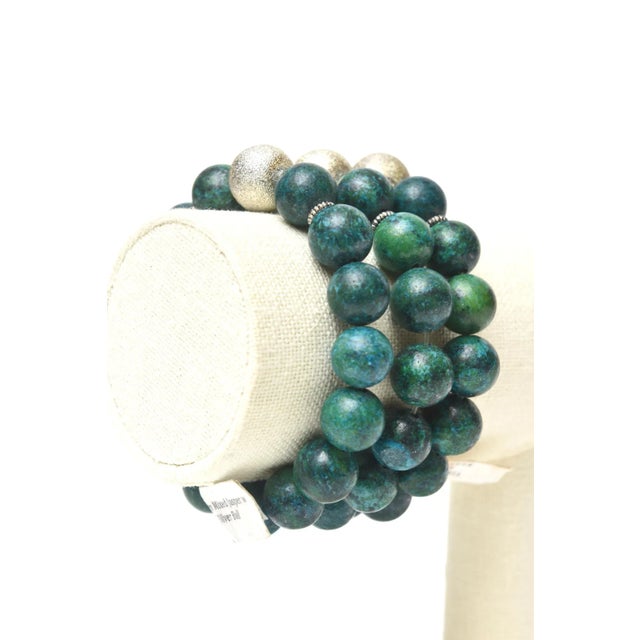 Set of 3 Custom Made Jeweler Turquoise Beaded and Silver Ball Bracelets For Sale - Image 9 of 10