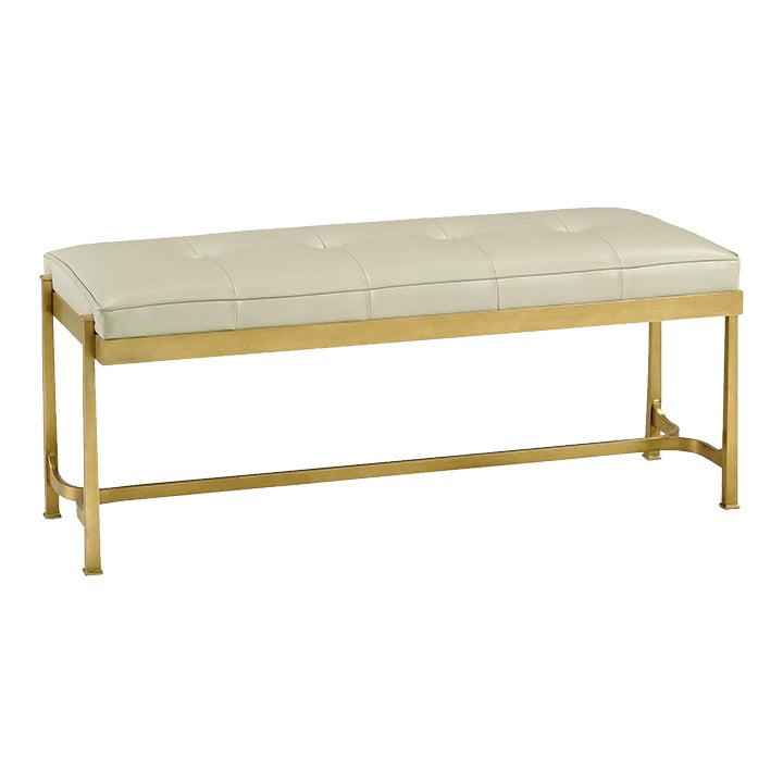 Luxe Gilded Iron & Cream Leather Bench Chairish