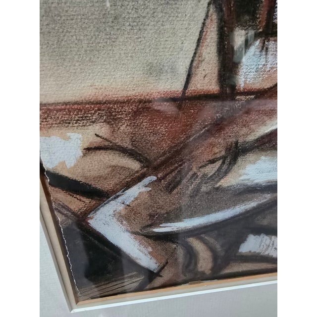 1950s Vintage Picasso-Style Cubist Mid Century Watercolor Painting, Framed For Sale - Image 4 of 12