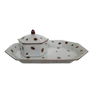 1950s Made in Japan Porcelain Dish Set With Leaf Motif- 2 Pieces