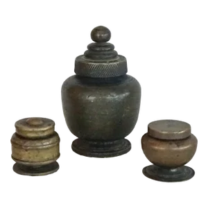 Set of 3 Antique Early 19th Century Cast Bronze Inkwells