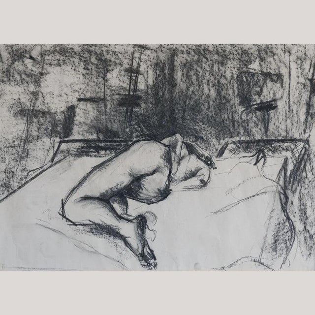 Reclining Nude Figure, Charcoal Drawing, 1950s For Sale - Image 6 of 6