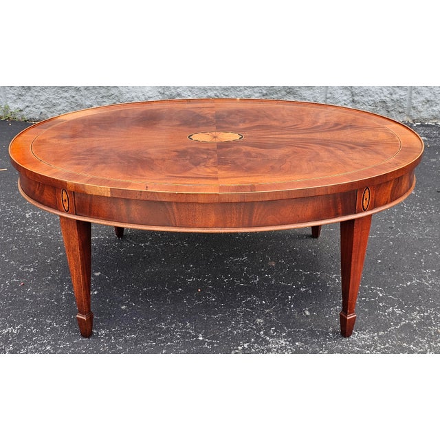 Hekman Copley Place Mahogany and Yew Inlaid Oval Coffee Table For Sale - Image 10 of 12