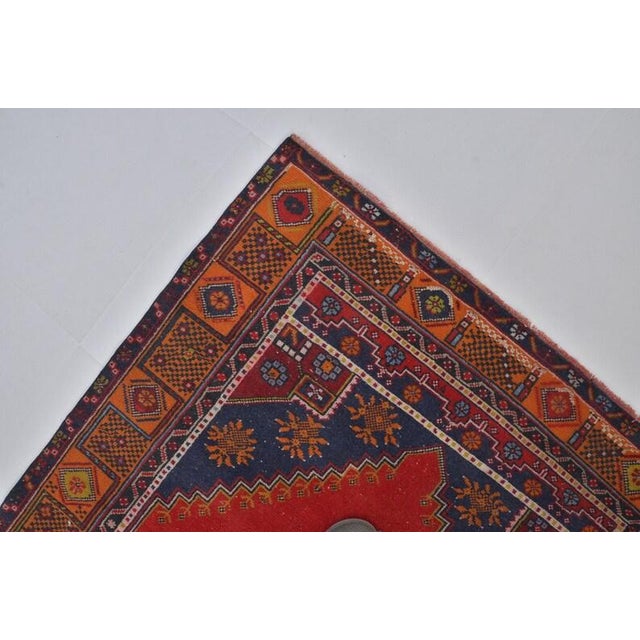 Navy Blue Vintage Anatolian Wool Area Rug, Bold Red Field With Navy Blue Geometric Medallion For Sale - Image 8 of 10
