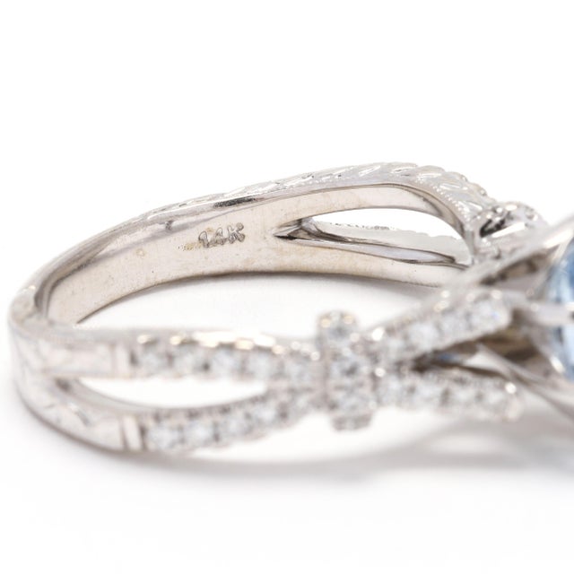 Metal 1.35ctw Sapphire and Diamond Engagement Ring, 14k White Gold, Ring Size 5 For Sale - Image 7 of 8