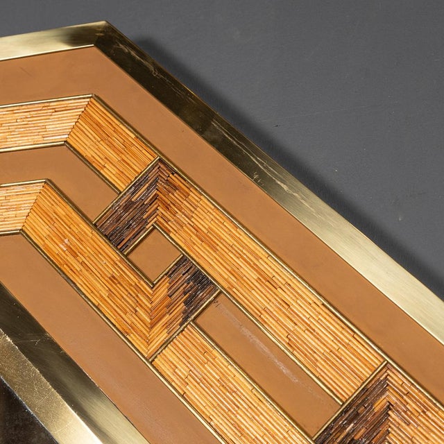 Mid-Century Italian Octagonal Brass & Rattan Mirror, 1970s For Sale - Image 6 of 18