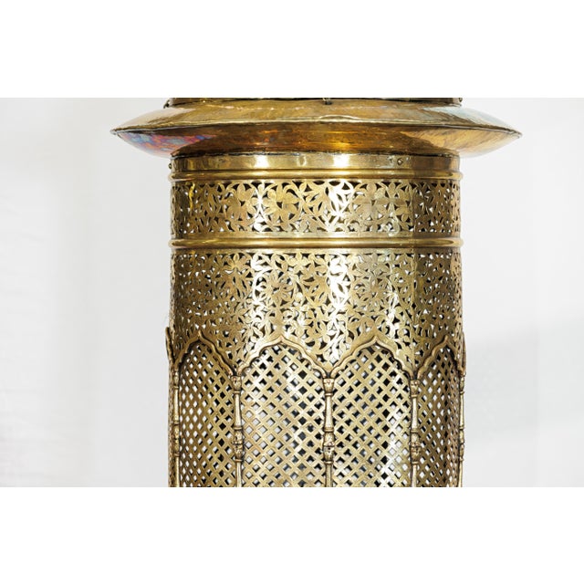 Brass Vintage Indian Brass Hanging Lantern with Pierced Floral and Lattice Motifs For Sale - Image 8 of 18