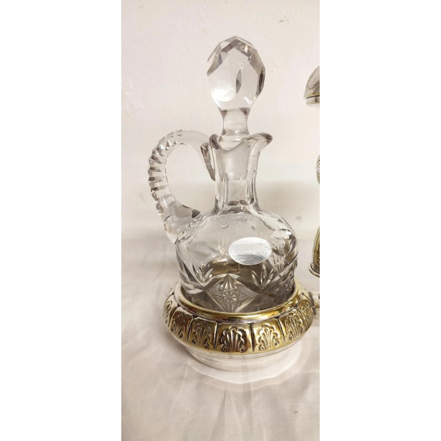 Metal and Carved Glass Vinegar Set, France, 1950s, Set of 3 For Sale - Image 4 of 13