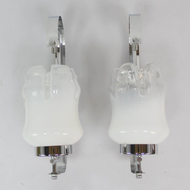 Italian Wall Lights in Chrome Plating and Glass, 1970s, Set of 2 For Sale - Image 4 of 6