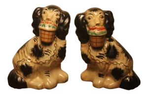 Early 20th Century Staffordshire Black and White Dog Figurines- A Pair