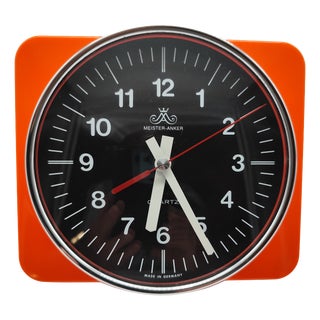 Vintage Space Age Plastic Orange Quartz Wall Clock from Meister Anker, 1970s For Sale