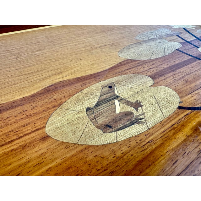 Brown Vintage Philippine Marquetry Wood Frog & Lily Pad Serving Tray For Sale - Image 8 of 13