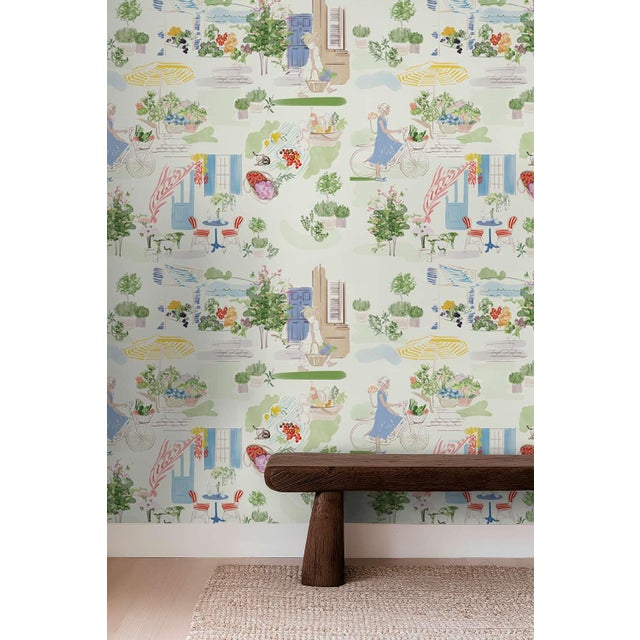 Farmer's Market Toile Grasscloth Wallpaper by House Party | 6 Yards For Sale - Image 4 of 8