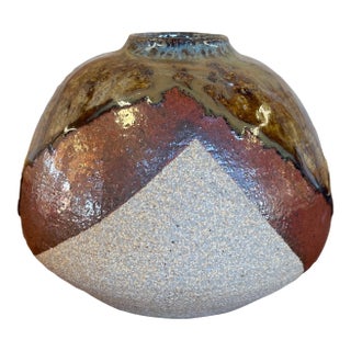 Vintage Studio Pottery Vase, Signed and Dated 1998, Rounded Form With Drip Glaze For Sale