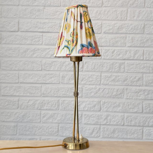Metal Vintage Table Lamp in Brass and Textile by Hans Bergström for Ateljé Lyktan, 1940s For Sale - Image 7 of 16