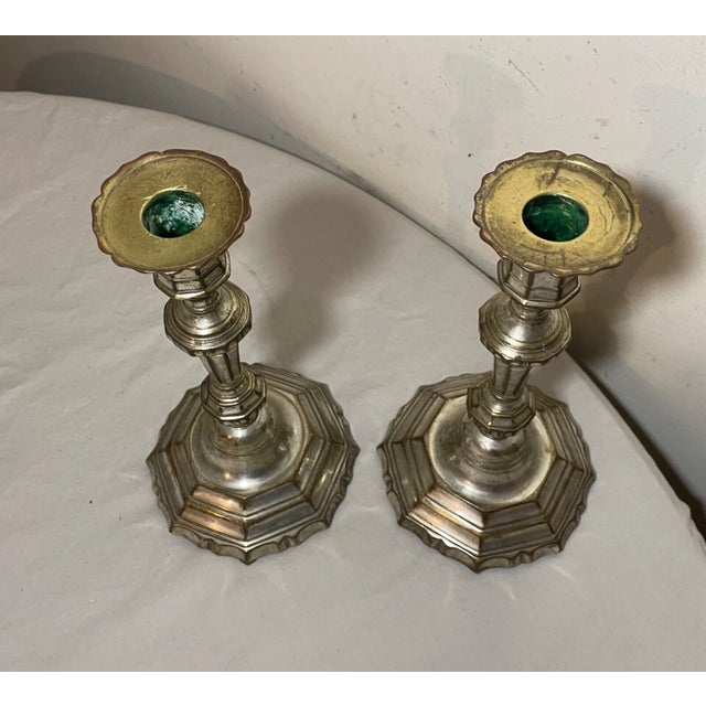 Fine Pair of 18th Century Louis XIV French Silvered Bronze Candlesticks Boulle For Sale - Image 15 of 15