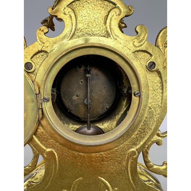 French Ornate Brass Mantel Clock with Key For Sale - Image 15 of 16