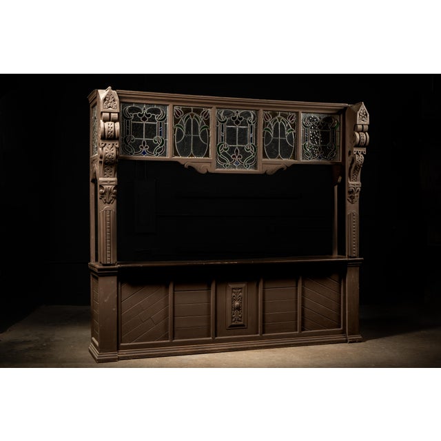 Brown 1960s Monumental Gothic Revival Stained Glass Bar Front For Sale - Image 8 of 11