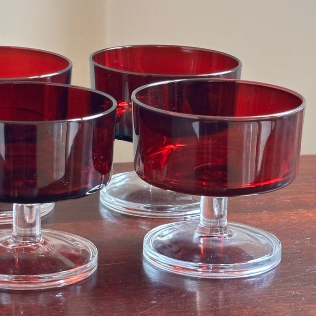 Vintage French Luminarc Ruby Red Coupe Glasses — Set of 6 For Sale - Image 4 of 11