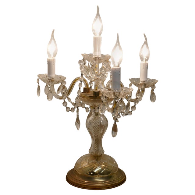 French Brass and Crystal Table Lamp, 1920s For Sale