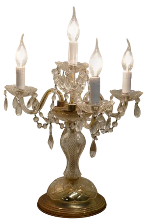 French Brass and Crystal Table Lamp, 1920s