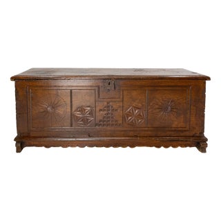 18th Century Carved Oak Chest For Sale