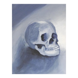 Late 20th Century Gray Blue Skull Painting For Sale