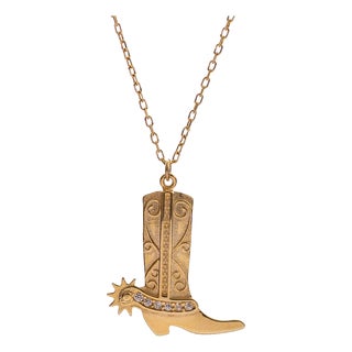 Western Spirit Cowboy Boot Gold Vermeil Necklace For Sale