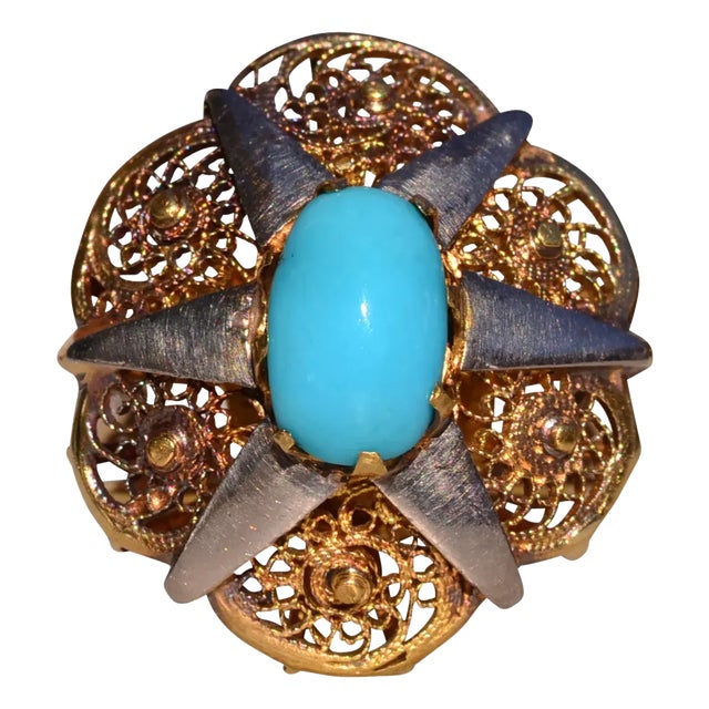 The Corrigin: Antique Filigree Persian Turquoise Ring For Sale