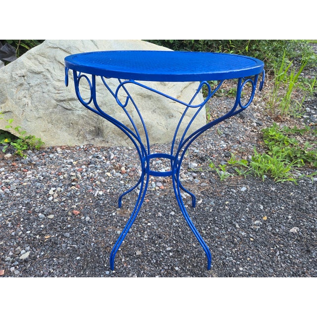Vintage Wrought Iron Patio Set Painted Ford Blue, 3 Pieces For Sale - Image 16 of 18