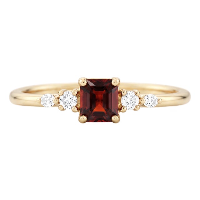 Garnet Engagement Ring • Gold Art Deco Anniversary Ring • January Birthstone Ring Us 7 For Sale