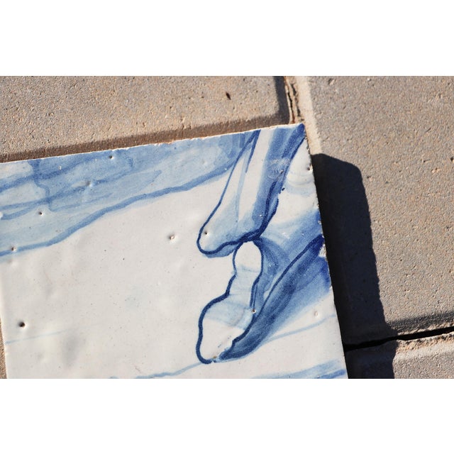 18th Century Portuguese Tile Kneeling Figure Foot Blue & White Antique For Sale - Image 6 of 8
