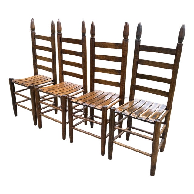 Early 1900s Ladderback and Slat Seat Dining Chairs, Set of 4 For Sale