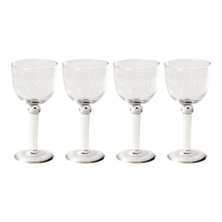 Tuscan Handmade Etched Wine Goblet Glasses, Set of 4 For Sale