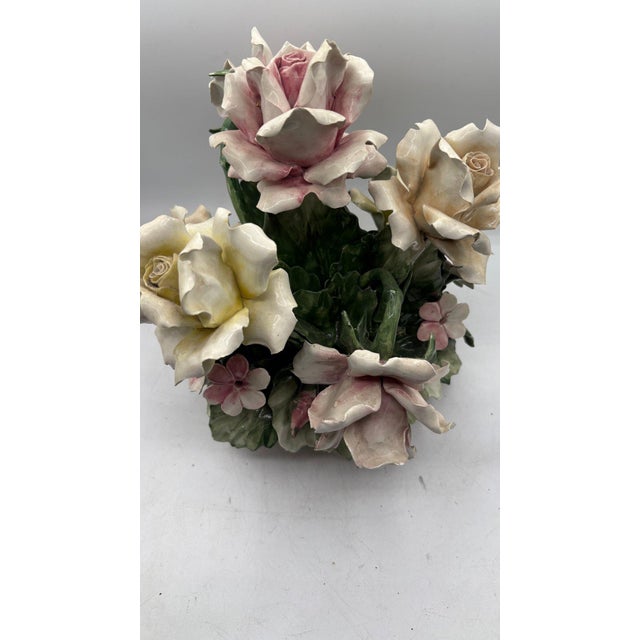 Ceramic Signed Vintage Italian Capodimonte 12" Hand-Painted Porcelain Flower Basket For Sale - Image 7 of 8