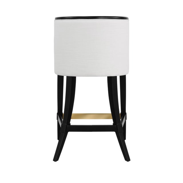 Worlds Away Matthew Izzo Home Keaton Matte Black Klismos Leg Counter Stool With White Performance Linen Upholstery and Brass Foot Rail For Sale - Image 4 of 5