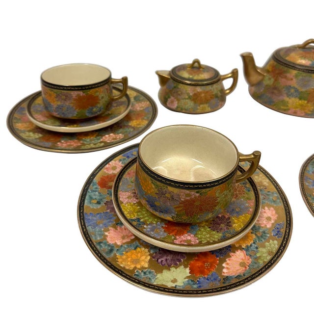 This Vintage Satsuma tea service set are hand painted richly decorated with a dense gilt & Thousand Flowers pattern....
