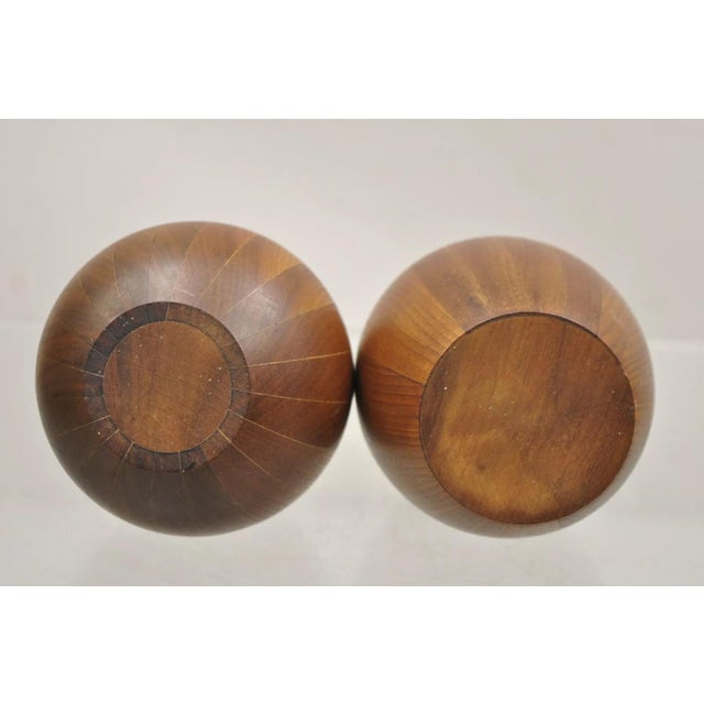Brown Mid Century Danish Modern Bulbous Sculpted Teak Wood Flower Bud Vase - 2 Pieces For Sale - Image 8 of 9