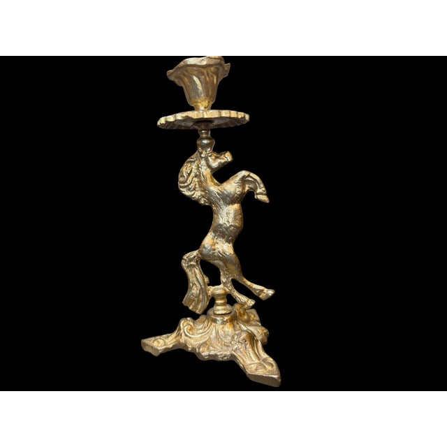 Brass Vintage Brass Horse Candlestick For Sale - Image 8 of 10