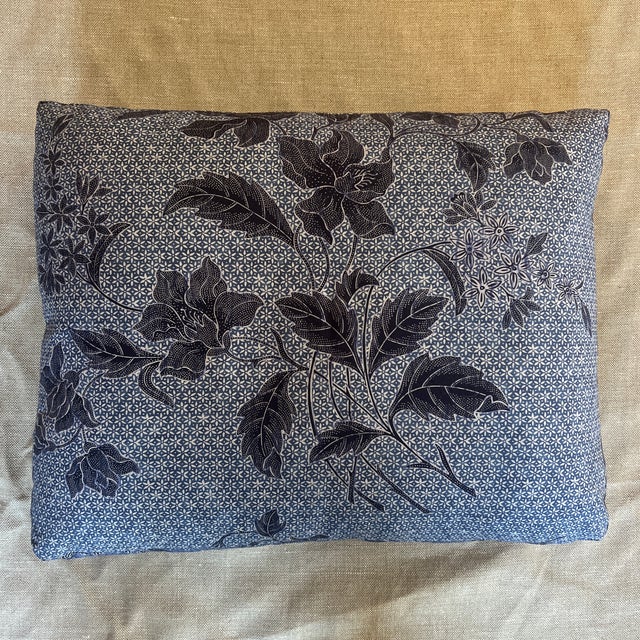 Custom Designer Boxed Pillow in Quadrille Blue Antik Batik Down Insert Contrasting Box Banding