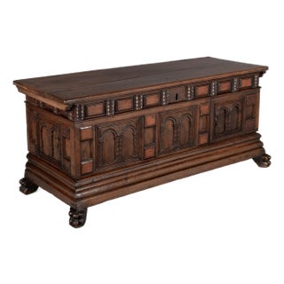 Italian Baroque Cassone Marriage Chest, Solid Walnut, Circa 1700-1730 For Sale