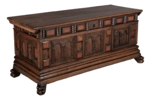 Italian Baroque Cassone Marriage Chest, Solid Walnut, Circa 1700-1730
