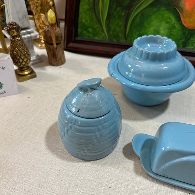 Up for consideration is a beautiful instant collection of blue ceramic jars and dishes with lids. These would look lovely...